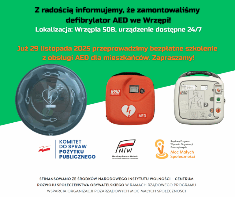 Nowy defibrylator AED we Wrzępi – ratujmy życie razem! (10 listopada 2025)